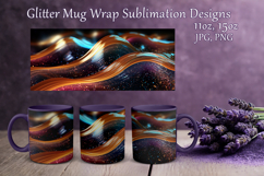 Glitter Mug Sublimation|Gold Pink Blue Waves Design Cup Wrap Product Image 1
