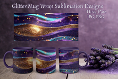 Glitter Mug Sublimation|Violet Blue Waves Design Cup Wrap Product Image 1