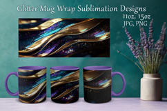 Glitter Mug Sublimation. Golden Waves Design Cup Mug Wrap Product Image 1