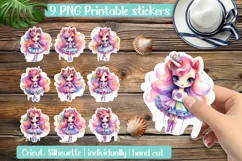 Unicorn Girl Stickers. 9 PNG Printable Stickers For Cricut Product Image 1