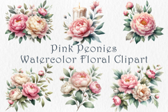 Pink Peonies Watercolor Clipart, 20 png Product Image 1