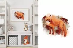 Watercolor fox painting, animal print art, sublimation png Product Image 2