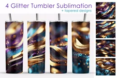 Glitter Tumbler Sublimation. Golden Stripes Tumbler PNG Product Image 1