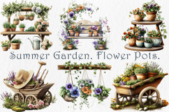 Watercolor Flower Pots Clipart, 20 png Product Image 1
