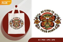Be Kind To Your Mind, Butterfly and Flowers in Retro Color Product Image 1