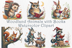 Woodland Animals with Books Clipart, 20 png Product Image 1
