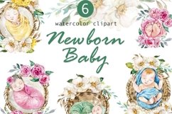 Watercolor Newborn Baby Clipart Product Image 1