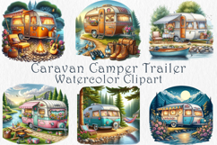 Watercolor Camper Trailer Clipart, 20 png Product Image 1