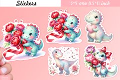 Valentines Day Dinosaur|Floral Love Sticker|Animal Valentine Product Image 1