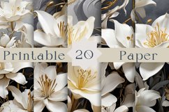 Abstract Gold White Lilies, Printable Paper, 20 jpg Product Image 1
