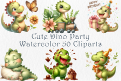 Watercolor Party Dino Clipart, 50 png Product Image 1