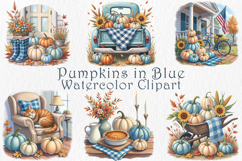 Blue Pumpkin Cottage Clipart Set, 25 PNG Product Image 1
