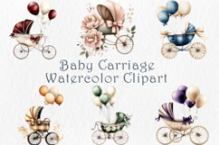 Watercolor Baby Carriage Clipart, 20 png Product Image 1