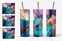 Tumbler Skinny Sublimation. Violet Teal and Gold Paints PNG Product Image 2