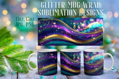 Glitter Mug Sublimation | Teal Gold Waves Design Cup Wrap Product Image 1