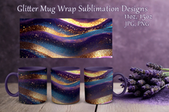 Glitter Mug Sublimation|Violet Blue Waves Design Cup Wrap Product Image 1
