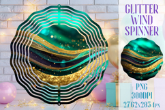 Glitter Wind Spinner Sublimation. Emerald Gold Waves Spinner Product Image 1