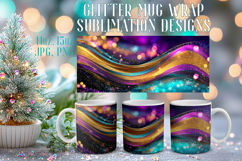 Glitter Mug Sublimation |Colorful Gold Waves Design Cup Wrap Product Image 1