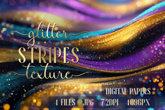 Golden Bright Wave Stripes backgrounds|Glitter Digital Paper Product Image 1