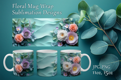 Floral Mug Design Sublimation, Paper Flowers Mug Cup Wrap Product Image 1