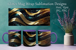 Glitter Mug Sublimation. Golden Waves Design Cup Mug Wrap Product Image 1
