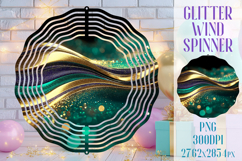 Glitter Wind Spinner Sublimation. Emerald Gold Waves Spinner Product Image 1