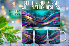 Glitter Mug Sublimation | Teal Gold Waves Design Cup Wrap Product Image 1