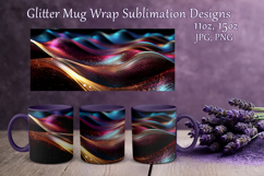 Glitter Mug Sublimation|Gold Pink Blue Waves Design Cup Wrap Product Image 1