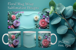 Floral Mug Design Sublimation, Paper Flowers Mug Cup Wrap Product Image 1