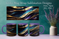 Glitter Mug Sublimation. Golden Waves Design Cup Mug Wrap Product Image 1