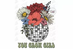 You Grow Girl Disco Ball Flower Bouquet Planter Sublimation Product Image 1