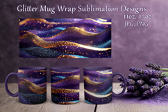 Glitter Mug Sublimation|Violet Blue Waves Design Cup Wrap Product Image 1