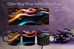 Glitter Mug Sublimation|Gold Pink Blue Waves Design Cup Wrap Product Image 1