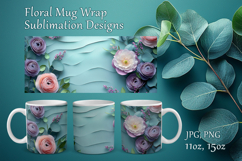 Floral Mug Design Sublimation, Paper Flowers Mug Cup Wrap Product Image 1