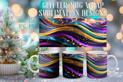 Glitter Mug Sublimation |Colorful Gold Waves Design Cup Wrap Product Image 1