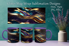 Glitter Mug Sublimation. Golden Waves Design Cup Mug Wrap Product Image 1