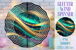 Glitter Wind Spinner Sublimation. Emerald Gold Waves Spinner Product Image 1