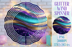 Glitter Wind Spinner Sublimation. Teal Violet Golden Waves Product Image 1