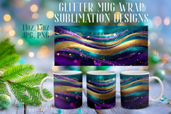 Glitter Mug Sublimation | Teal Gold Waves Design Cup Wrap Product Image 1