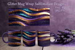 Glitter Mug Sublimation|Violet Blue Waves Design Cup Wrap Product Image 1