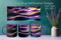 Glitter Mug Sublimation. Golden Violet Waves Design Cup Wrap Product Image 1