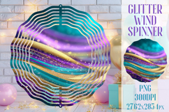 Glitter Wind Spinner Sublimation. Teal Violet Golden Waves Product Image 1