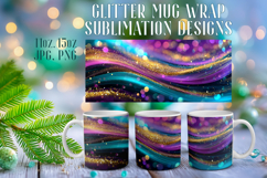 Glitter Mug Sublimation |Colorful Gold Waves Design Cup Wrap Product Image 1