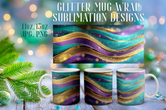 Glitter Mug Sublimation | Teal Gold Waves Design Cup Wrap Product Image 1