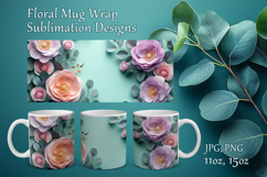 Floral Mug Design Sublimation, Paper Flowers Mug Cup Wrap Product Image 1