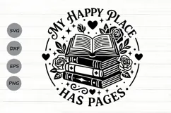 My Happy Place Has Pages Svg, Book Lover Svg, Book Worm Svg. Product Image 1