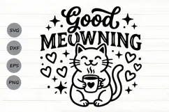 Good Meowning Svg, Funny Cat Pun Svg, Cat Lover Svg. Product Image 1