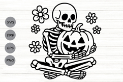 Spooky Skeleton Svg, Pumpkin Skeleton Svg, Spooky Vibes Svg. Product Image 1