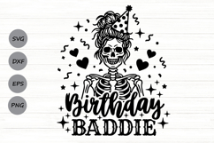 Birthday Baddie Svg, Birthday Girl Svg, Skeleton Girl Svg. Product Image 1