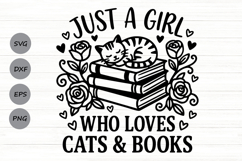Just A Girl Who Loves Cats And Books Svg, Book Lover Svg. Product Image 1